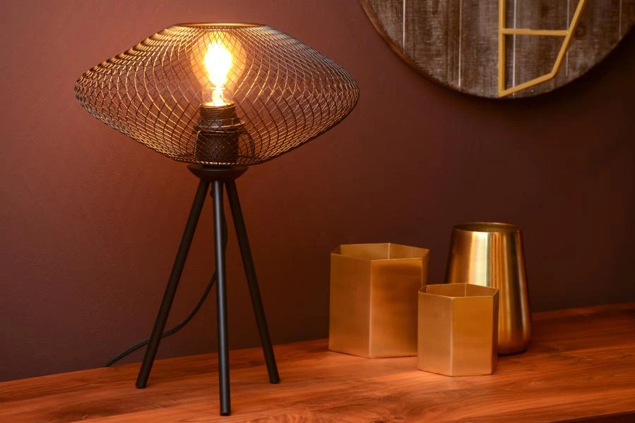 Lucide MESH - Lampe de table - Ø 30 cm - 1xE27 - Noir - ambiance 1